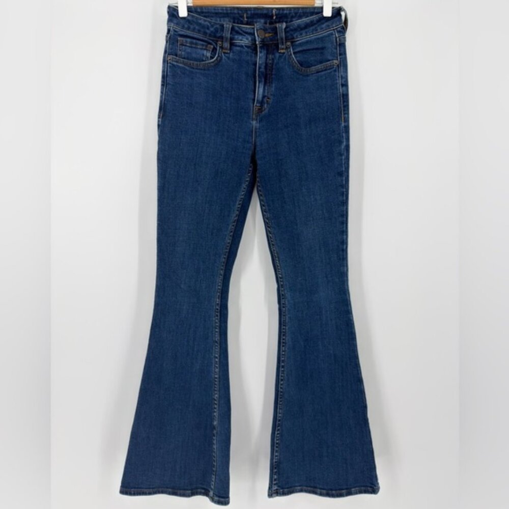 Free People High Rise Flare Jeans Size 28 70s Boho Bell Bottom Dark Wash